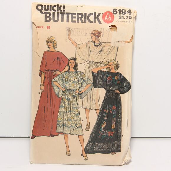 Vintage 70s Butterick 6194 Kimono Top & Skirt Pattern Size B (S-M-L) CUT - Picture 1 of 3